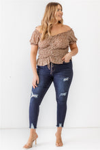 Load image into Gallery viewer, Zenobia Plus Size Frill Ruched Off-Shoulder Short Sleeve Blouse