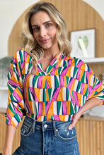 Load image into Gallery viewer, Double Take Full Size Geometric Notched Raglan Sleeve Blouse