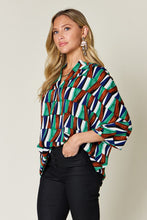 Load image into Gallery viewer, Double Take Full Size Geometric Notched Raglan Sleeve Blouse