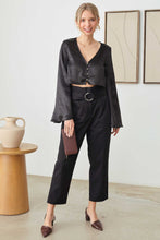 Load image into Gallery viewer, Tasha Apparel Satin Rhinestone Buttons Closure Crop Top