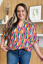 Load image into Gallery viewer, Double Take Full Size Geometric Notched Raglan Sleeve Blouse