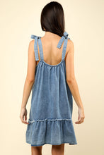 Load image into Gallery viewer, VERY J Shoulder Tie Washed Denim Mini Dress
