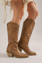 Load image into Gallery viewer, Beast Fashion Embossed Floral Point Toe Block Heel Boots