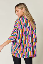 Load image into Gallery viewer, Double Take Full Size Geometric Notched Raglan Sleeve Blouse
