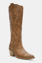Load image into Gallery viewer, Beast Fashion Embossed Floral Point Toe Block Heel Boots