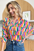 Load image into Gallery viewer, Double Take Full Size Geometric Notched Raglan Sleeve Blouse