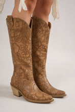 Load image into Gallery viewer, Beast Fashion Embossed Floral Point Toe Block Heel Boots