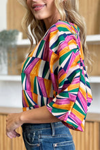 Load image into Gallery viewer, Double Take Full Size Geometric Notched Raglan Sleeve Blouse