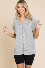 Load image into Gallery viewer, Culture Code Full Size Striped Short Sleeve Hooded Top