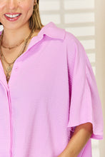 Load image into Gallery viewer, Zenana Texture Button Up Short Sleeve High-Low Shirt