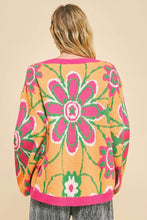 Load image into Gallery viewer, Davi & Dani Floral Contrast V-Neck Dropped Shoulder Sweater