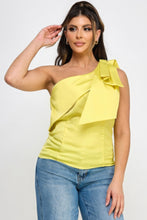 Load image into Gallery viewer, One Shoulder Bow Tie Detail Fitted Top