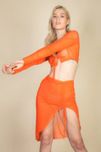 Load image into Gallery viewer, Slit Sheer Mesh Ruched Skirt