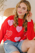 Load image into Gallery viewer, Heart Pattern With Pearl Embellishment Sweatshirt
