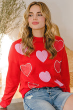 Load image into Gallery viewer, Heart Pattern With Pearl Embellishment Sweatshirt