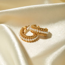 Load image into Gallery viewer, Stainless Steel Pearl C-Hoop Earrings