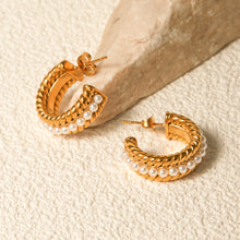Load image into Gallery viewer, Stainless Steel Pearl C-Hoop Earrings