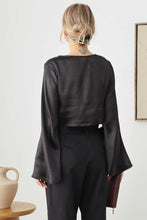 Load image into Gallery viewer, Tasha Apparel Satin Rhinestone Buttons Closure Crop Top