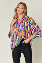 Load image into Gallery viewer, Double Take Full Size Geometric Notched Raglan Sleeve Blouse