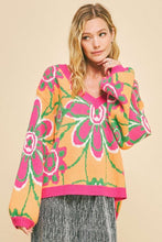 Load image into Gallery viewer, Davi & Dani Floral Contrast V-Neck Dropped Shoulder Sweater