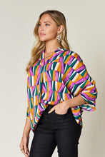Load image into Gallery viewer, Double Take Full Size Geometric Notched Raglan Sleeve Blouse