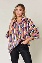 Load image into Gallery viewer, Double Take Full Size Geometric Notched Raglan Sleeve Blouse