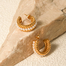 Load image into Gallery viewer, Stainless Steel Pearl C-Hoop Earrings