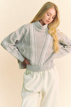Load image into Gallery viewer, Davi & Dani Cable-Knit Turtleneck Dropped Shoulder Sweater