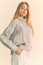 Load image into Gallery viewer, Davi & Dani Cable-Knit Turtleneck Dropped Shoulder Sweater
