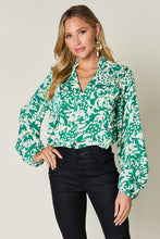 Load image into Gallery viewer, Double Take Full Size Printed Ruffle Trim Balloon Sleeve Shirt