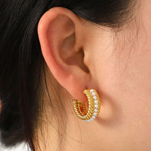 Load image into Gallery viewer, Stainless Steel Pearl C-Hoop Earrings