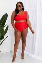 Load image into Gallery viewer, Marina West Swim Seaside Romance Ruffle One-Shoulder Bikini in Red