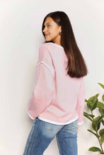 Load image into Gallery viewer, Double Take Contrast Detail Dropped Shoulder Knit Top