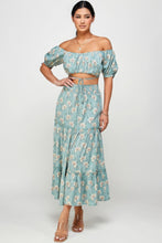 Load image into Gallery viewer, Floral Off Shoulder Sleeve Back Tie Top Skirt Set