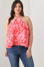 Load image into Gallery viewer, Plus Size Abstract Print Halter Ruffle Hem Top