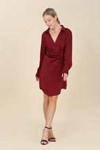 Load image into Gallery viewer, Satin collared wrap mini dress