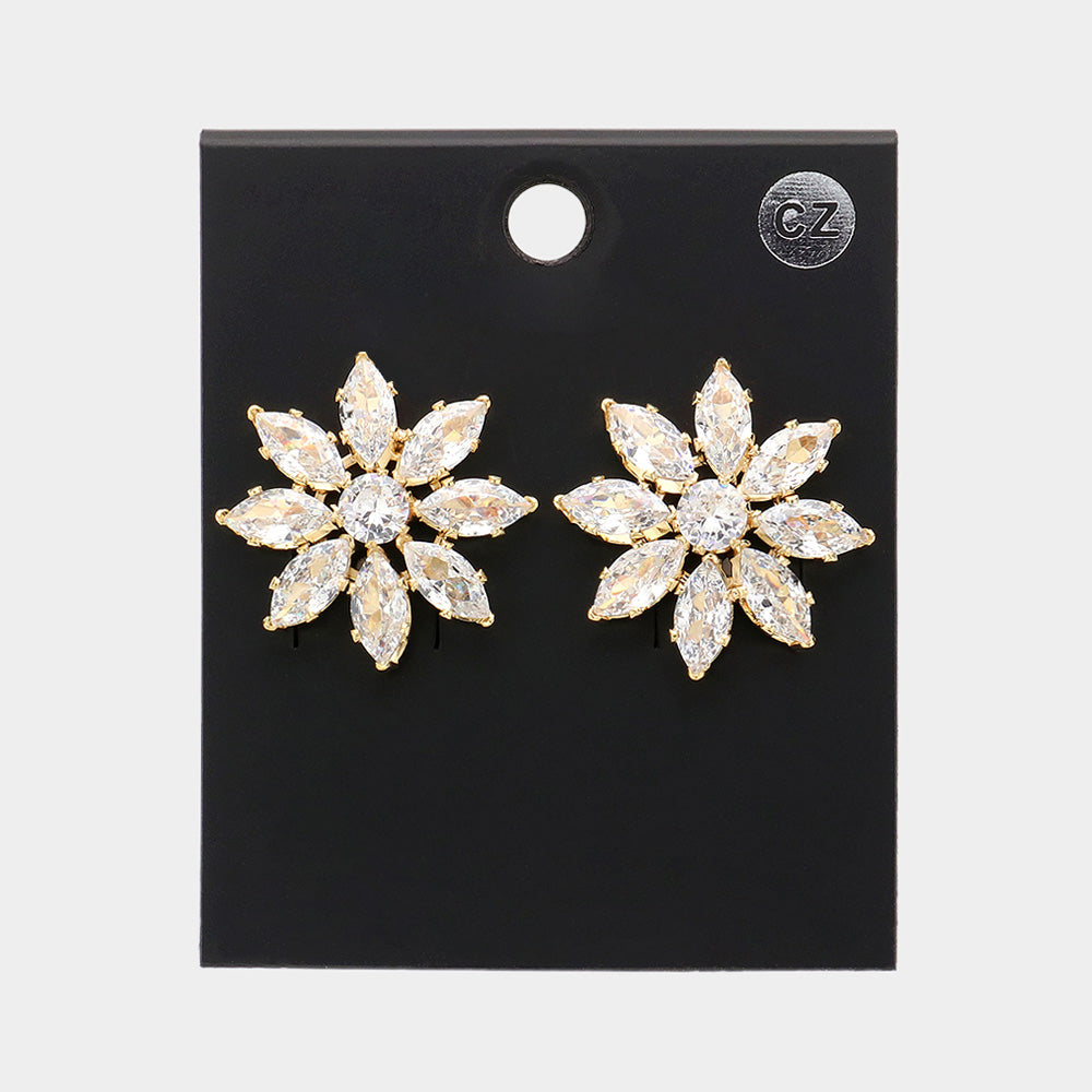 Flower Stud CZ Earrings