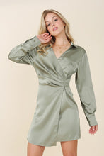 Load image into Gallery viewer, Satin collared wrap mini dress