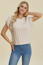 Load image into Gallery viewer, Double Take Full Size Cable-Knit Round Neck Short Sleeve Sweater