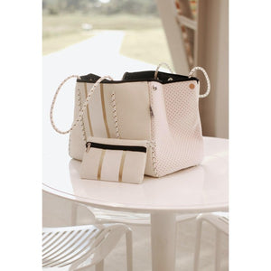 The South Beach - Gold Stripe White Neoprene Bag