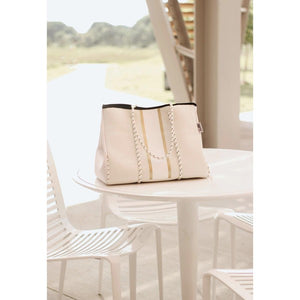 The South Beach - Gold Stripe White Neoprene Bag