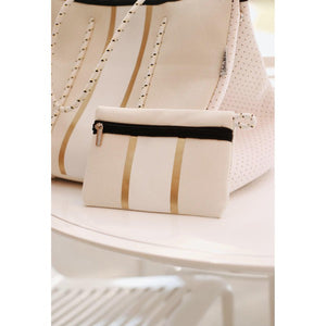 The South Beach - Gold Stripe White Neoprene Bag