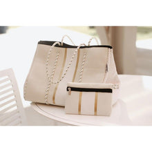 Load image into Gallery viewer, The South Beach - Gold Stripe White Neoprene Bag