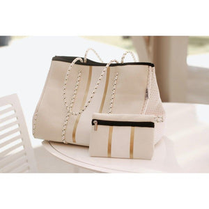 The South Beach - Gold Stripe White Neoprene Bag