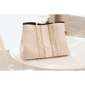 The South Beach - Gold Stripe White Neoprene Bag