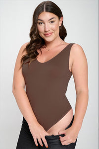 Reversible V-Neck Basic Tank Top Thong Bodysuit Plus