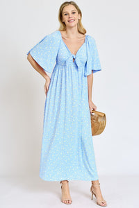 Floral Angel Sleeve Front Tie Maxi Dress