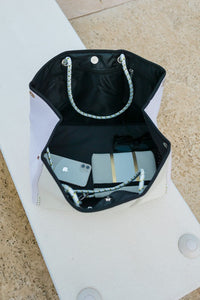 The South Beach - Gold Stripe White Neoprene Bag