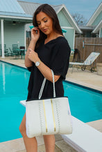 Load image into Gallery viewer, The South Beach - Gold Stripe White Neoprene Bag