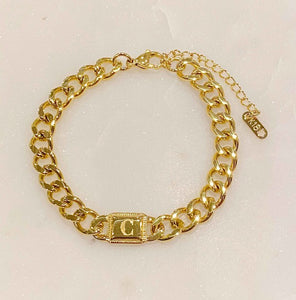 Uptown Cuban Chain Initial Bracelet